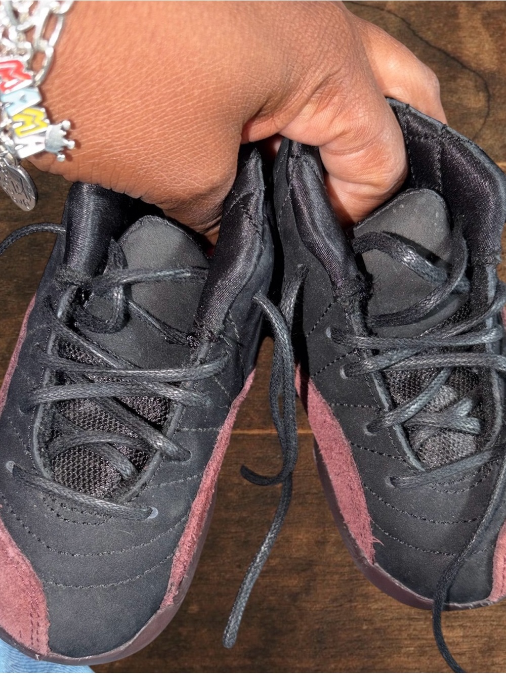 Jordan Kids Black and Burgundy Sneakers